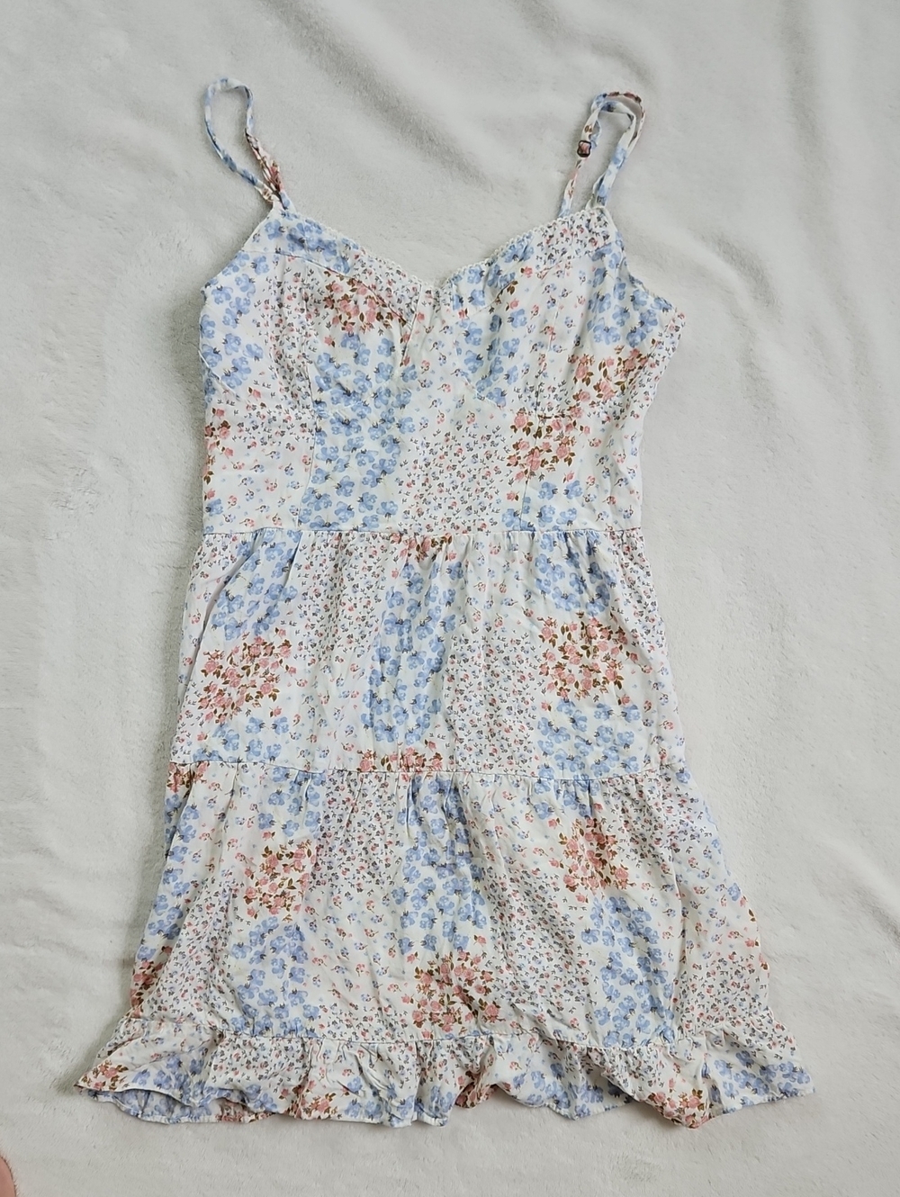 Aeropostale Floral Mini Dress in White with Blue and Pink Flowers